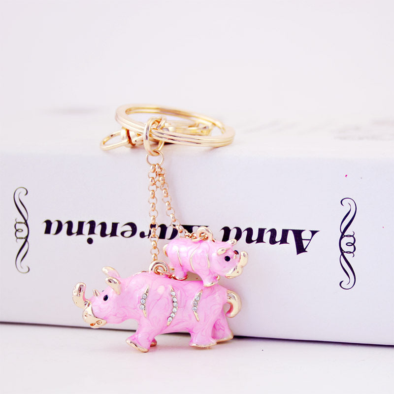 Wholesale Zinc Alloy Cute Mother and Child Rhino Keychain